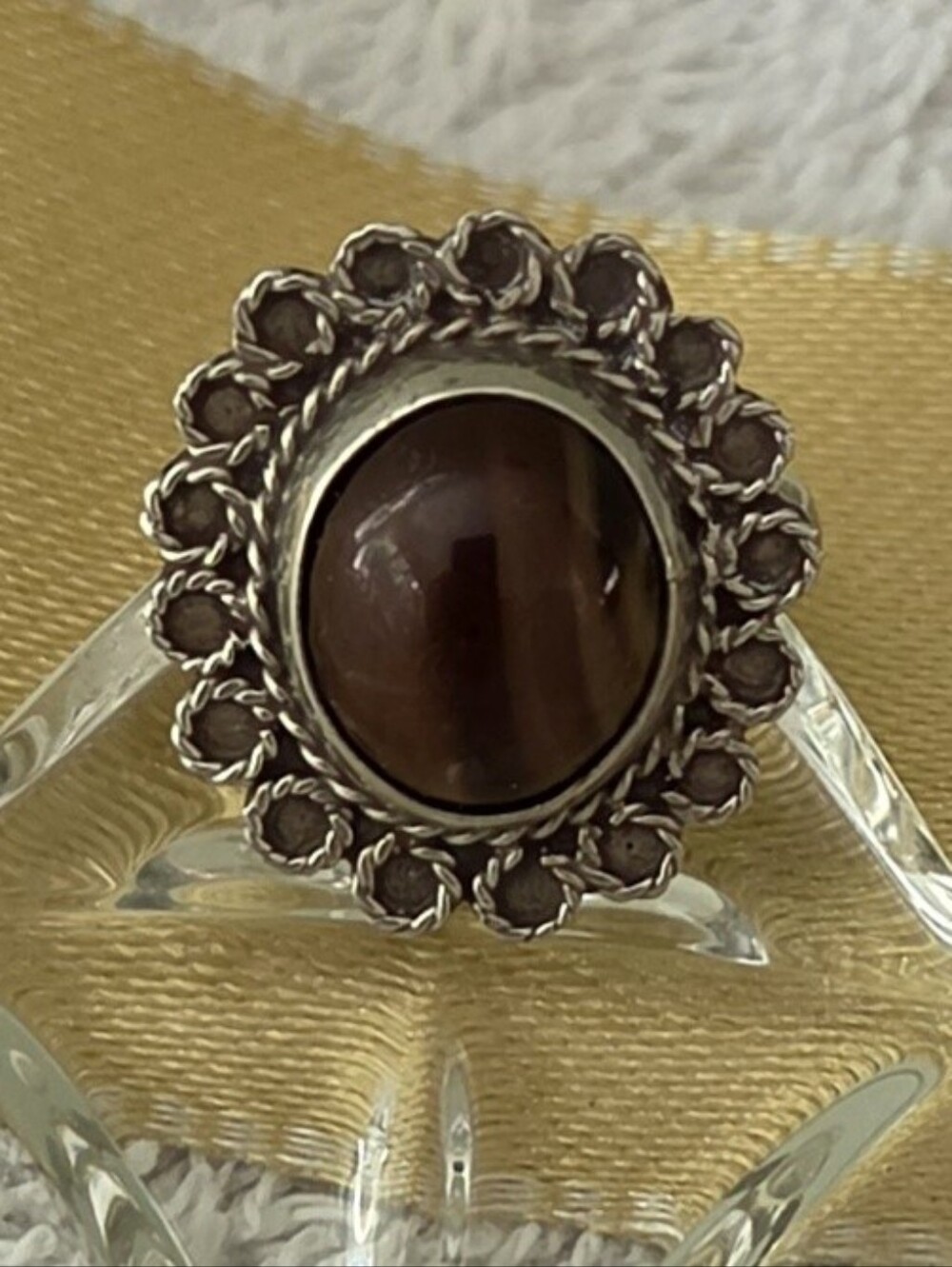 Vintage Taxco Mexico Sterling Silver Tiger's Eye Scalloped Ring - Size 6 - Picture 1 of 4